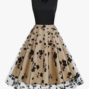 IKADEX Black and Tan Floral Midi Dress XL